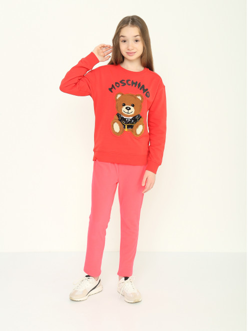 Свитшот из хлопка с аппликацией Moschino - МодельОбщийВид