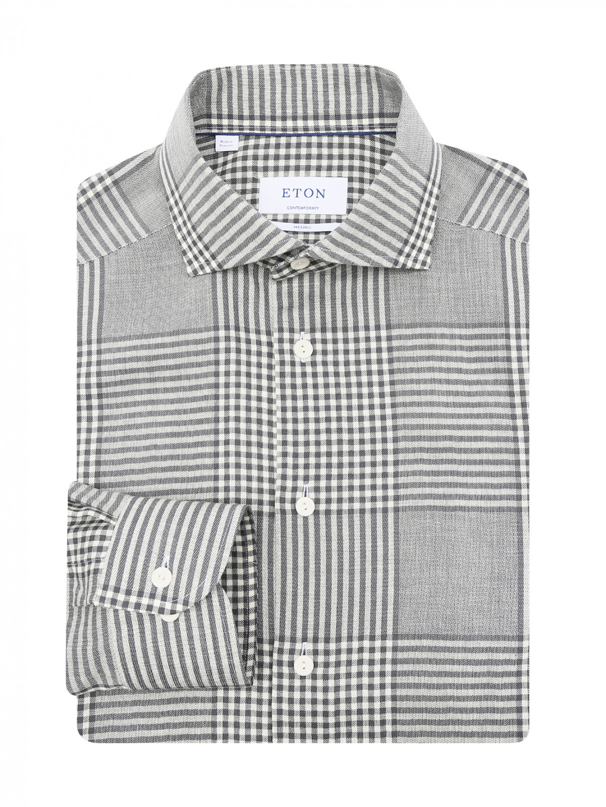 Рубашка из шерсти с узором "клетка" Eton  –  Общий вид  – Цвет:  Серый