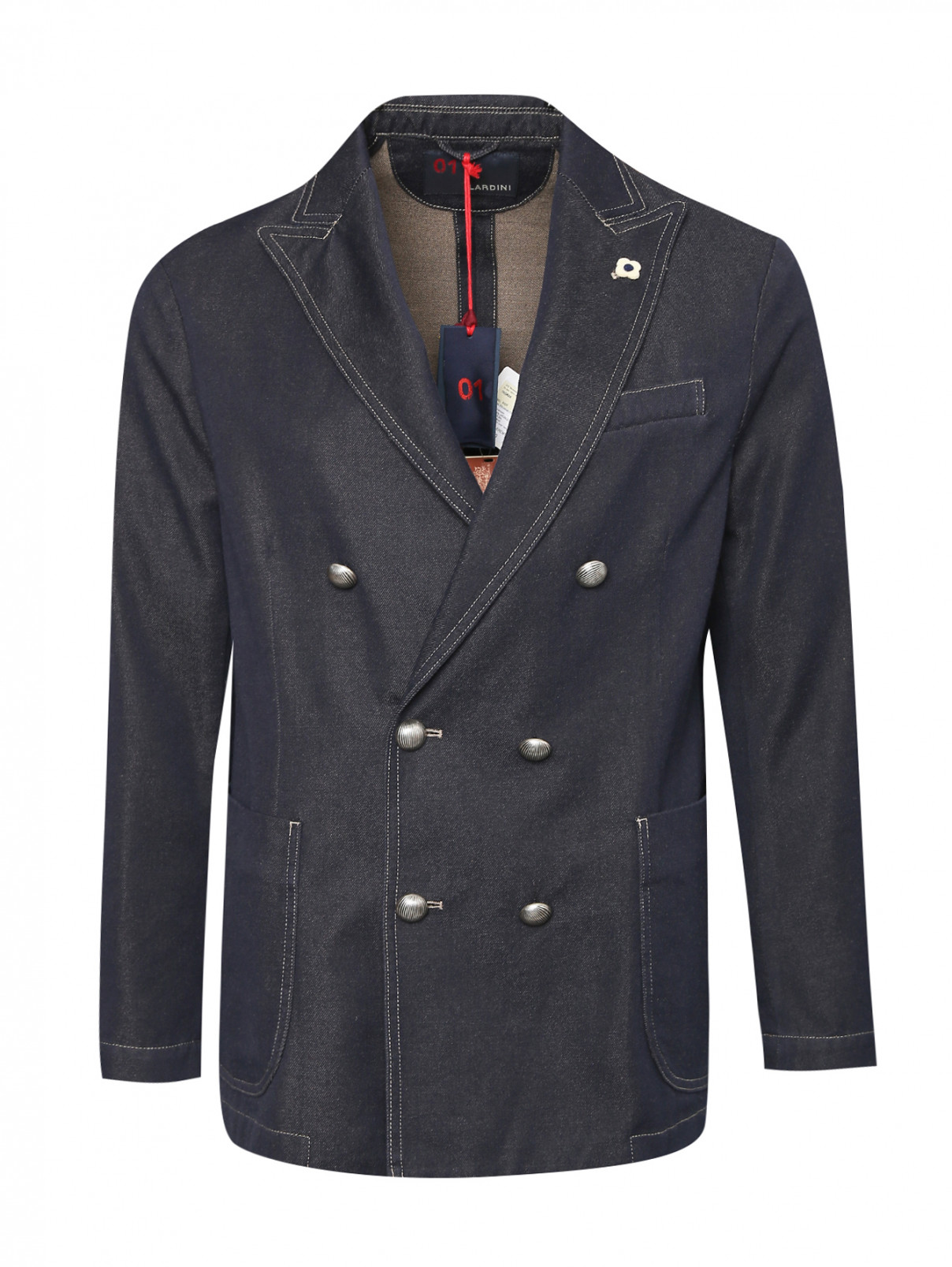 Пиджак из хлопка и шерсти с карманами LARDINI  –  Общий вид  – Цвет:  Синий