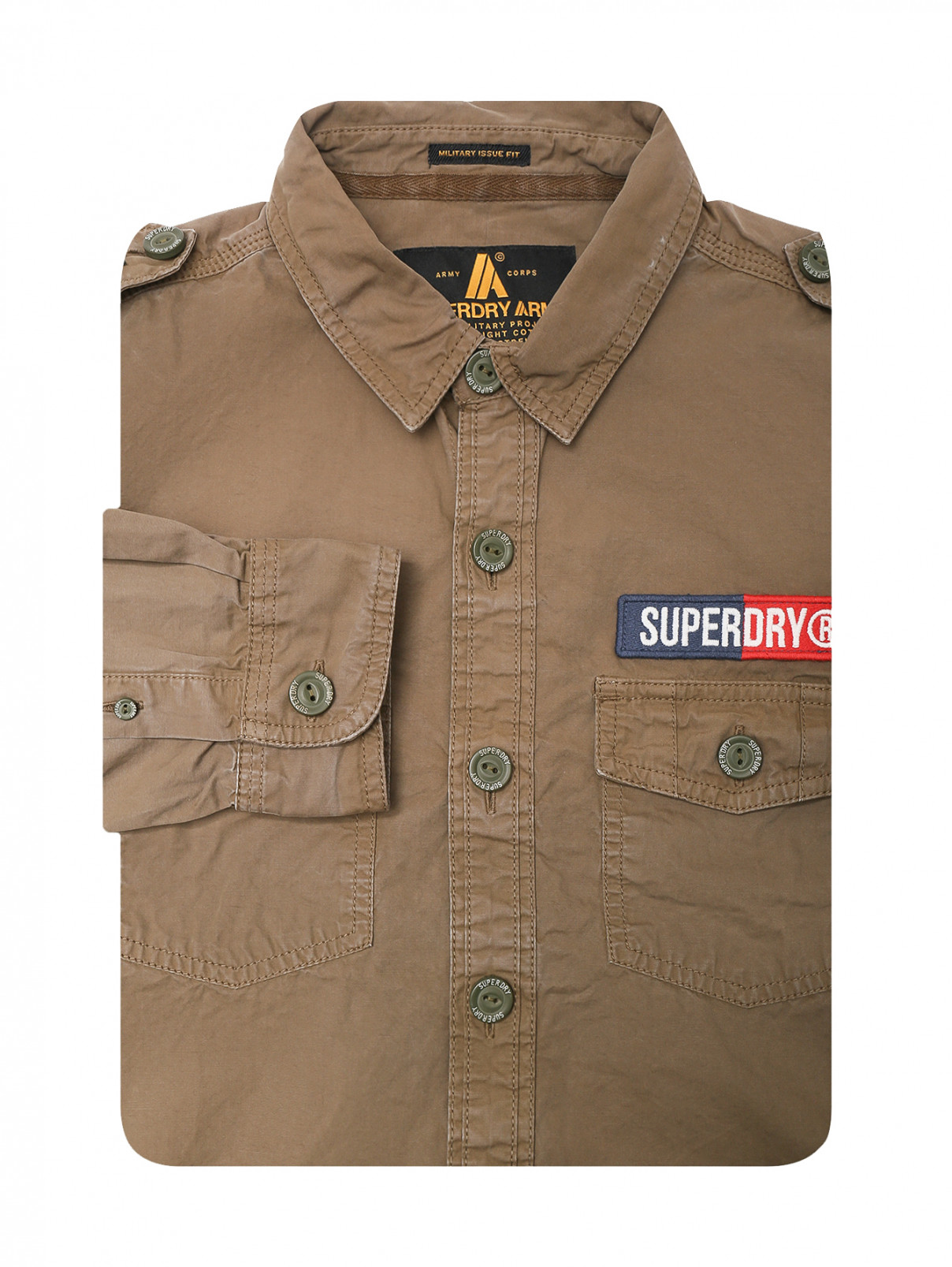 Рубашка из хлопка с нашивками SuperDry  –  Общий вид  – Цвет:  Зеленый