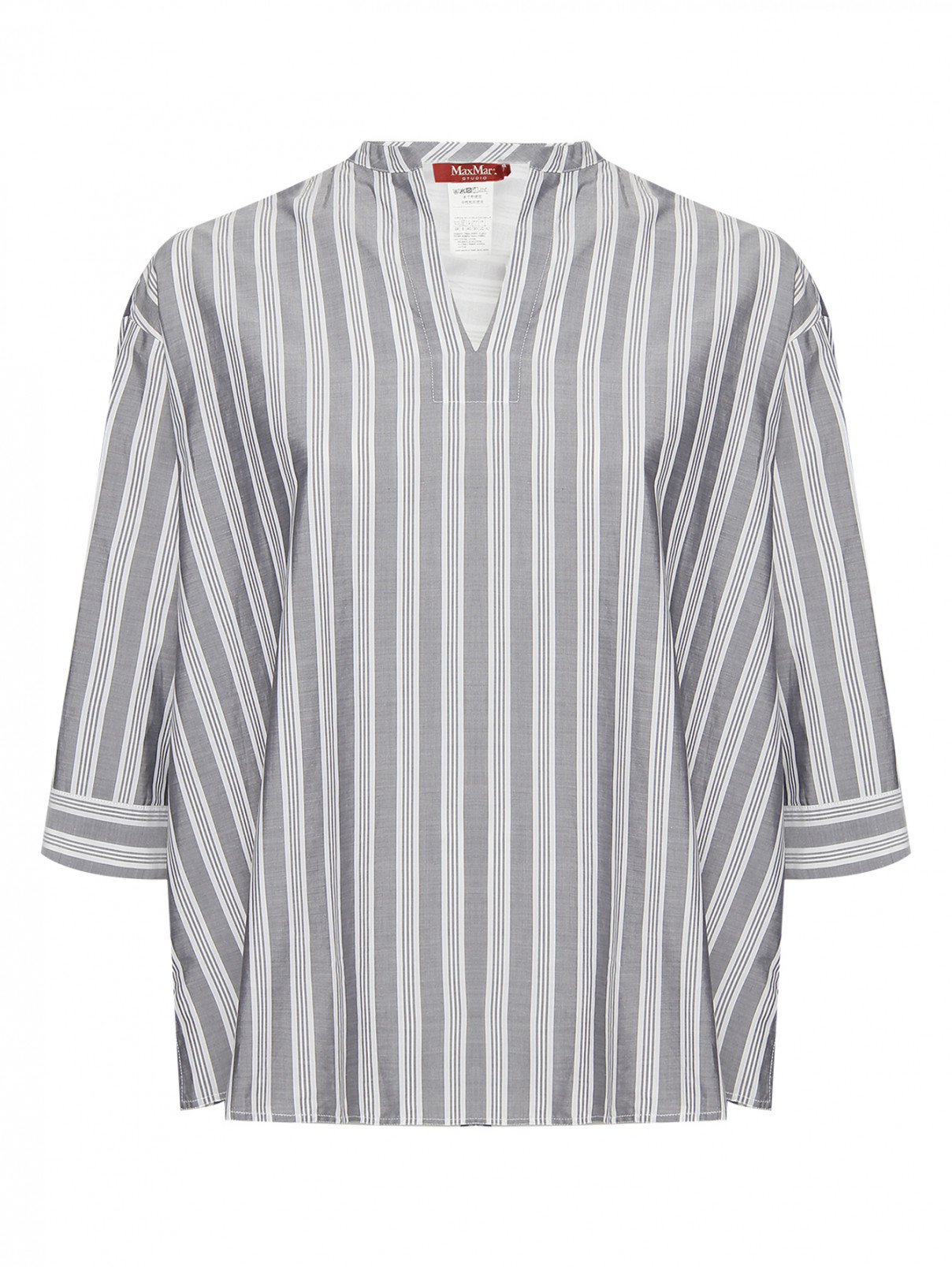 Блуза из хлопка с узором полоска Max Mara  –  Общий вид  – Цвет:  Серый