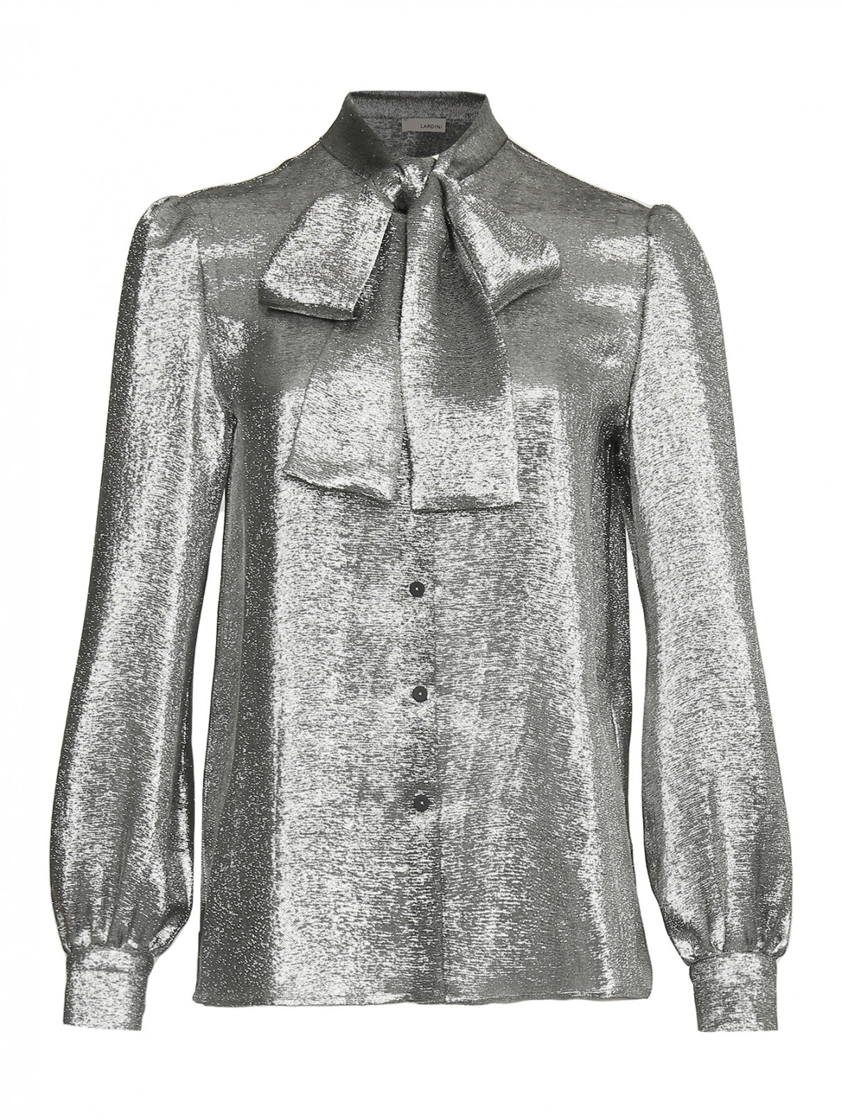 Блуза из смешанного шелка с бантом LARDINI  –  Общий вид  – Цвет:  Серый