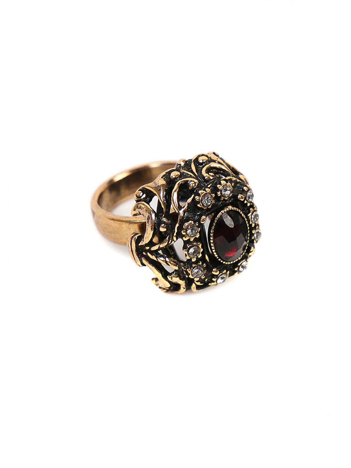 Кольцо из металла декорированное кристаллами Maurizio Mori  –  Общий вид  – Цвет:  Золотой