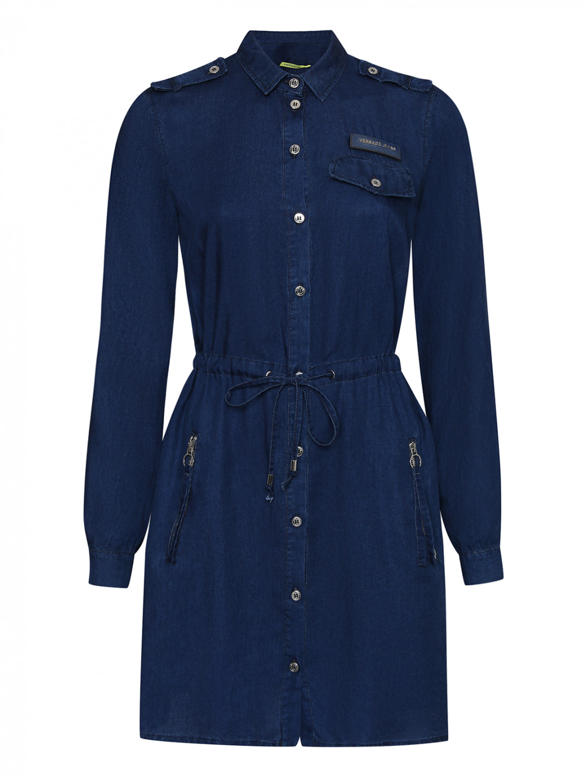 Платье свободного кроя с карманами Versace Jeans  –  Общий вид  – Цвет:  Синий