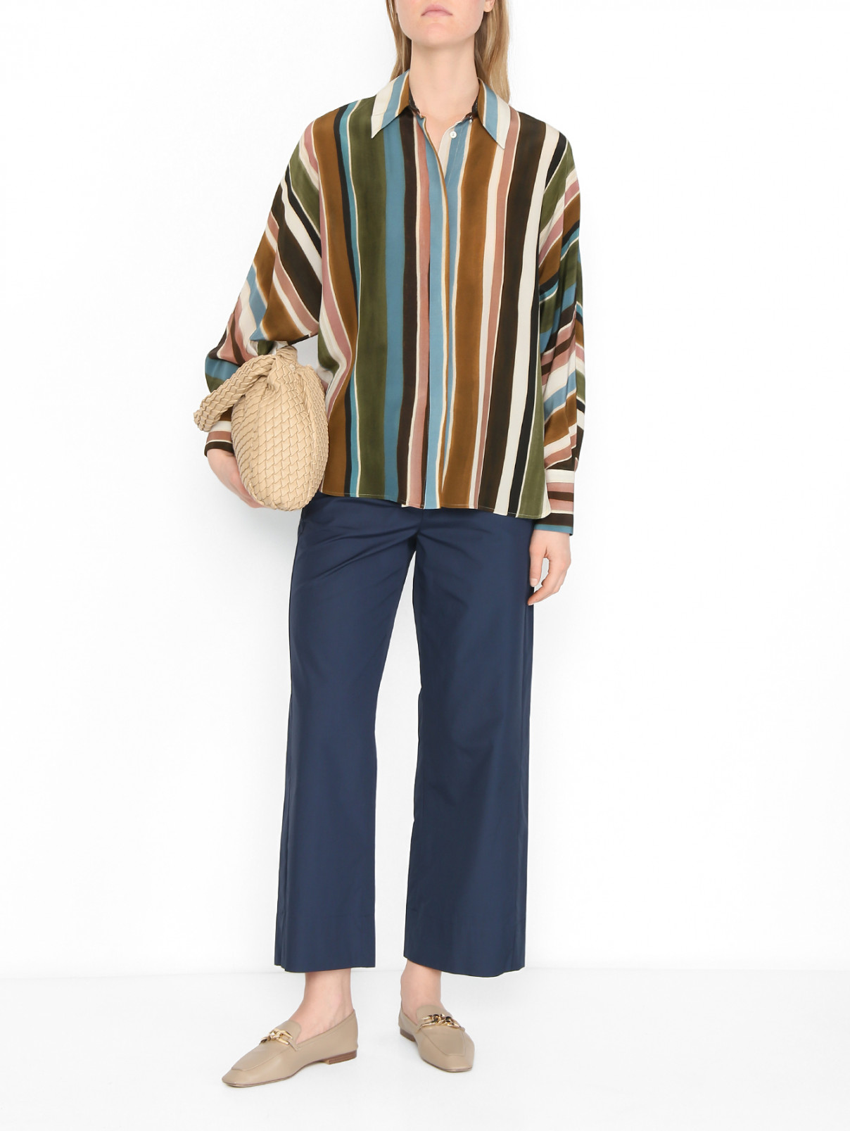Блуза из шелка в полоску Max Mara  –  МодельОбщийВид  – Цвет:  Коричневый