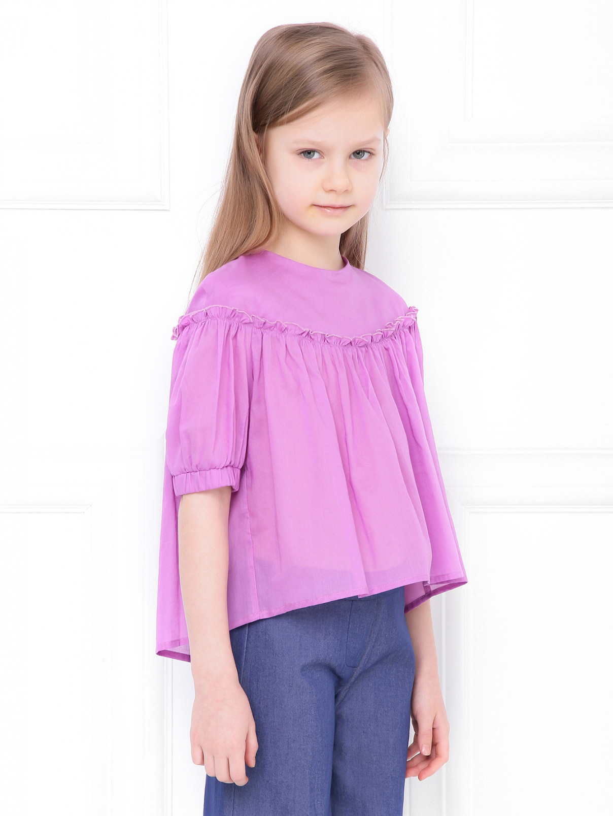 Хлопковая блуза с кокеткой Il Gufo  –  МодельВерхНиз  – Цвет:  Фиолетовый