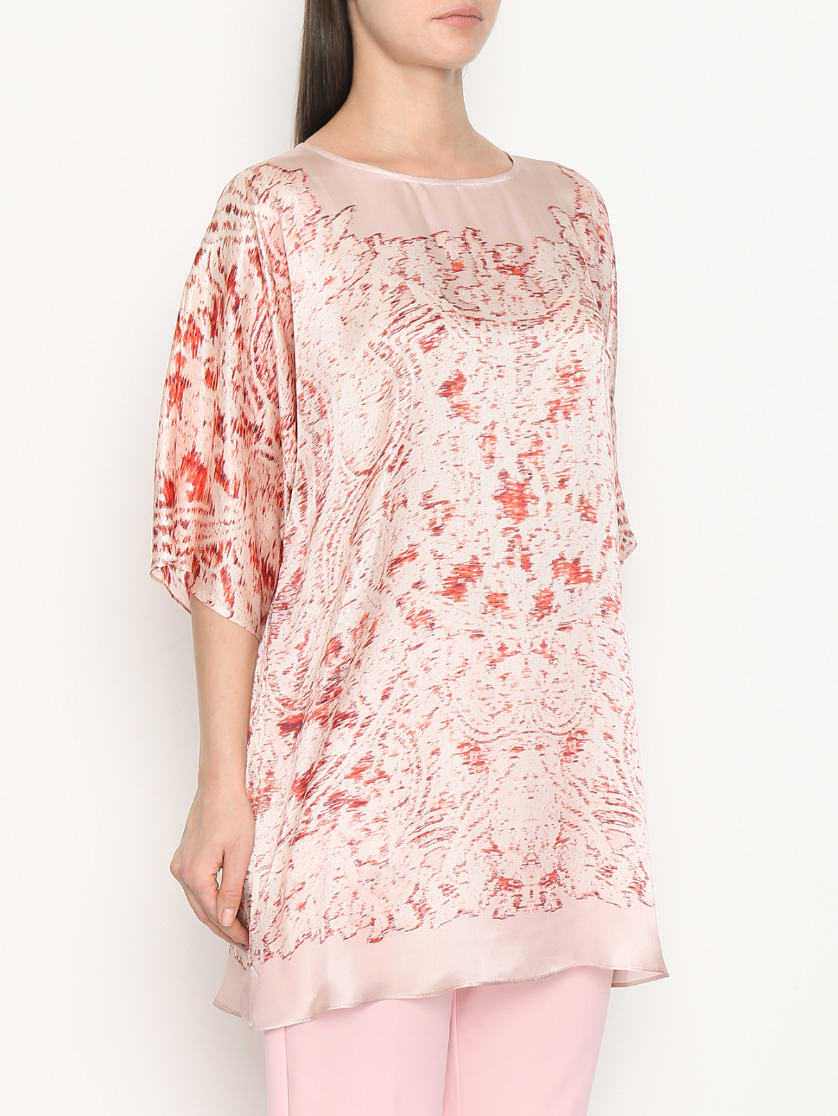 Блуза из шелка с узором Marina Rinaldi  –  МодельВерхНиз  – Цвет:  Розовый