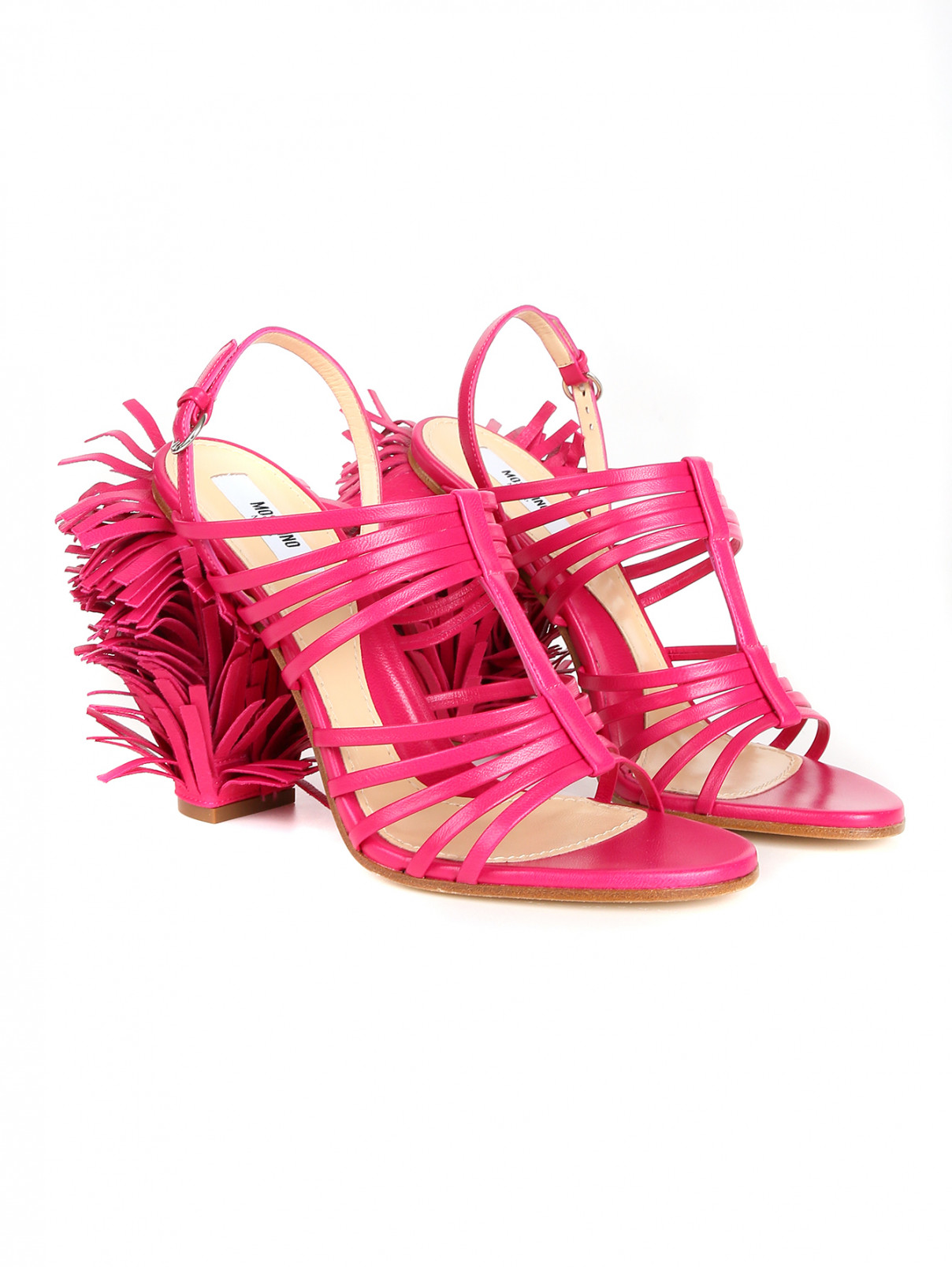 Босоножки из кожи с бахромой на каблуке Moschino Couture  –  Общий вид  – Цвет:  Фиолетовый