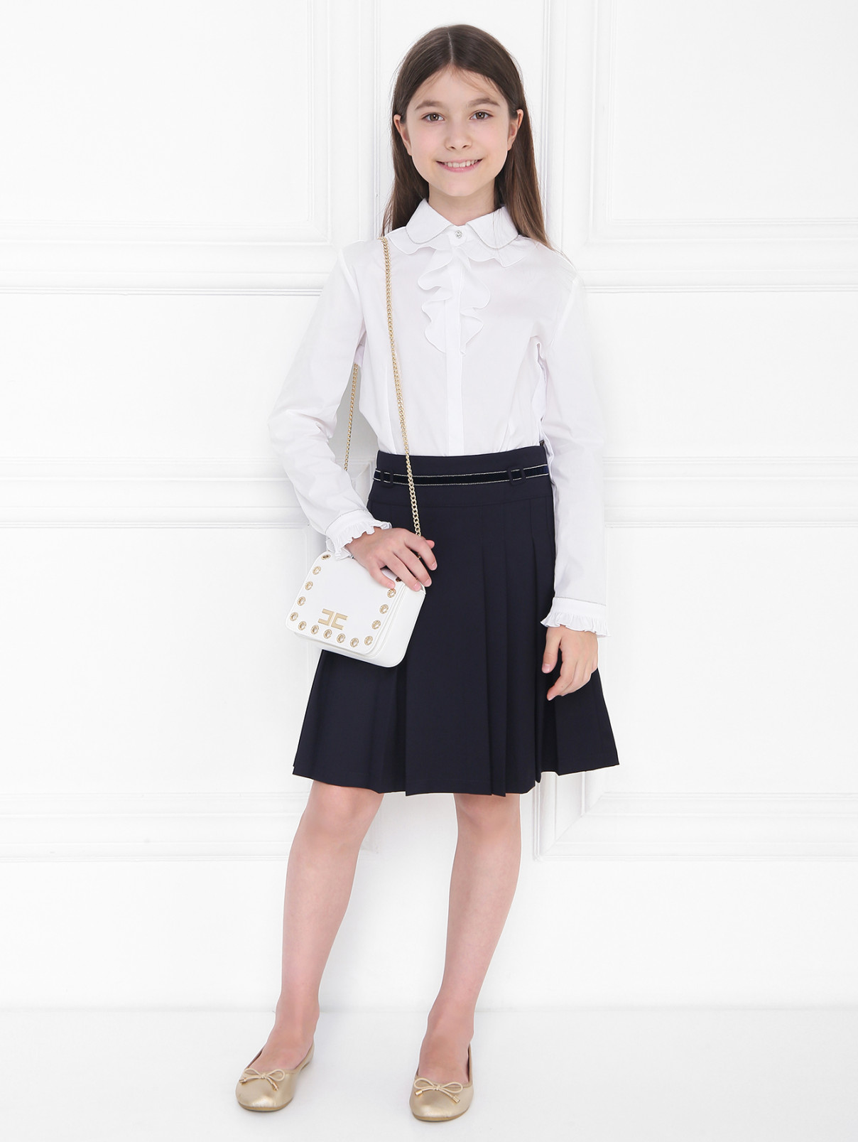 Блуза из хлопка с жабо Aletta Couture  –  МодельОбщийВид  – Цвет:  Белый