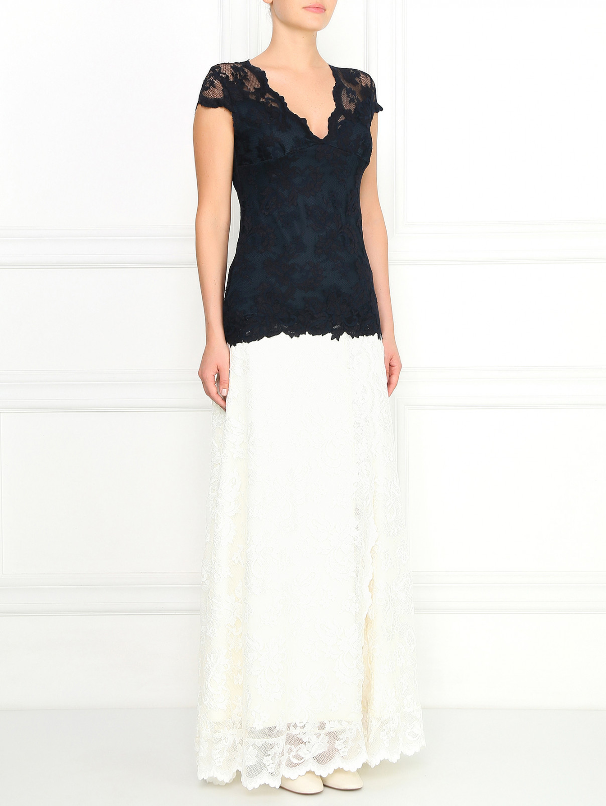 Кружевная юбка-макси с разрезом Olvi's  –  Модель Общий вид  – Цвет:  Белый