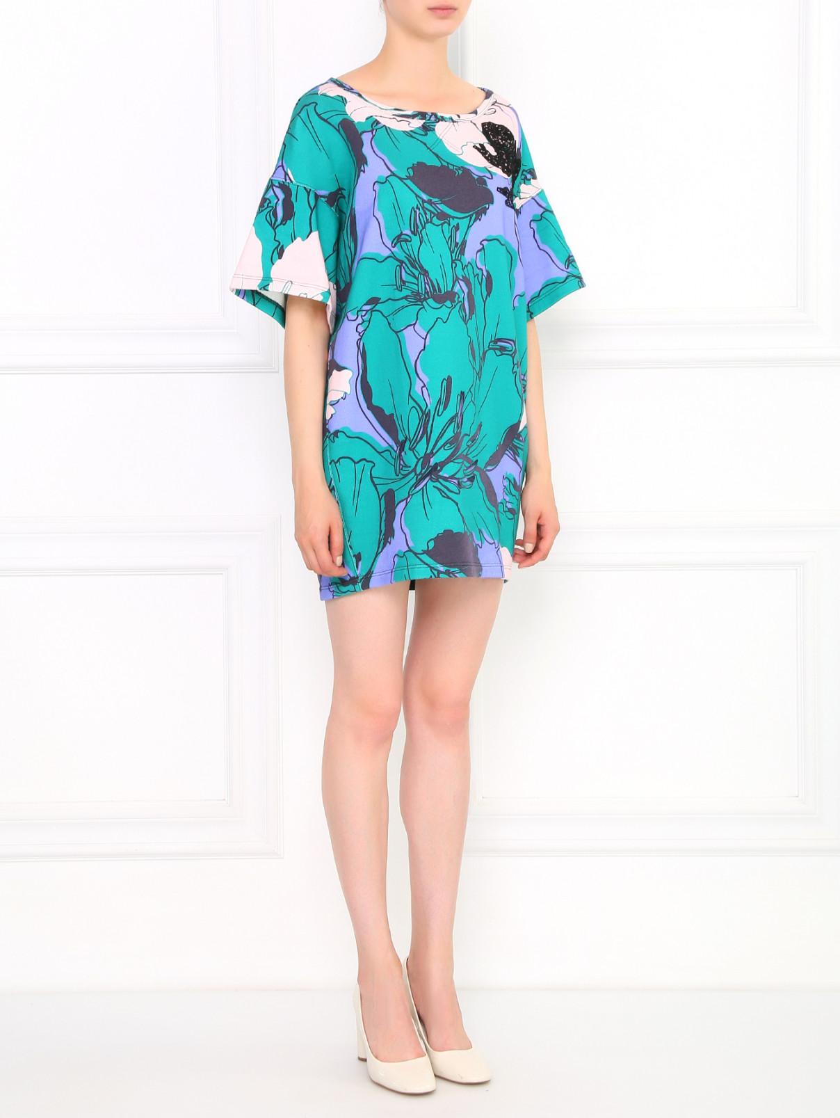 Платье из хлопка с узором Aquilano Rimondi  –  Модель Общий вид  – Цвет:  Зеленый