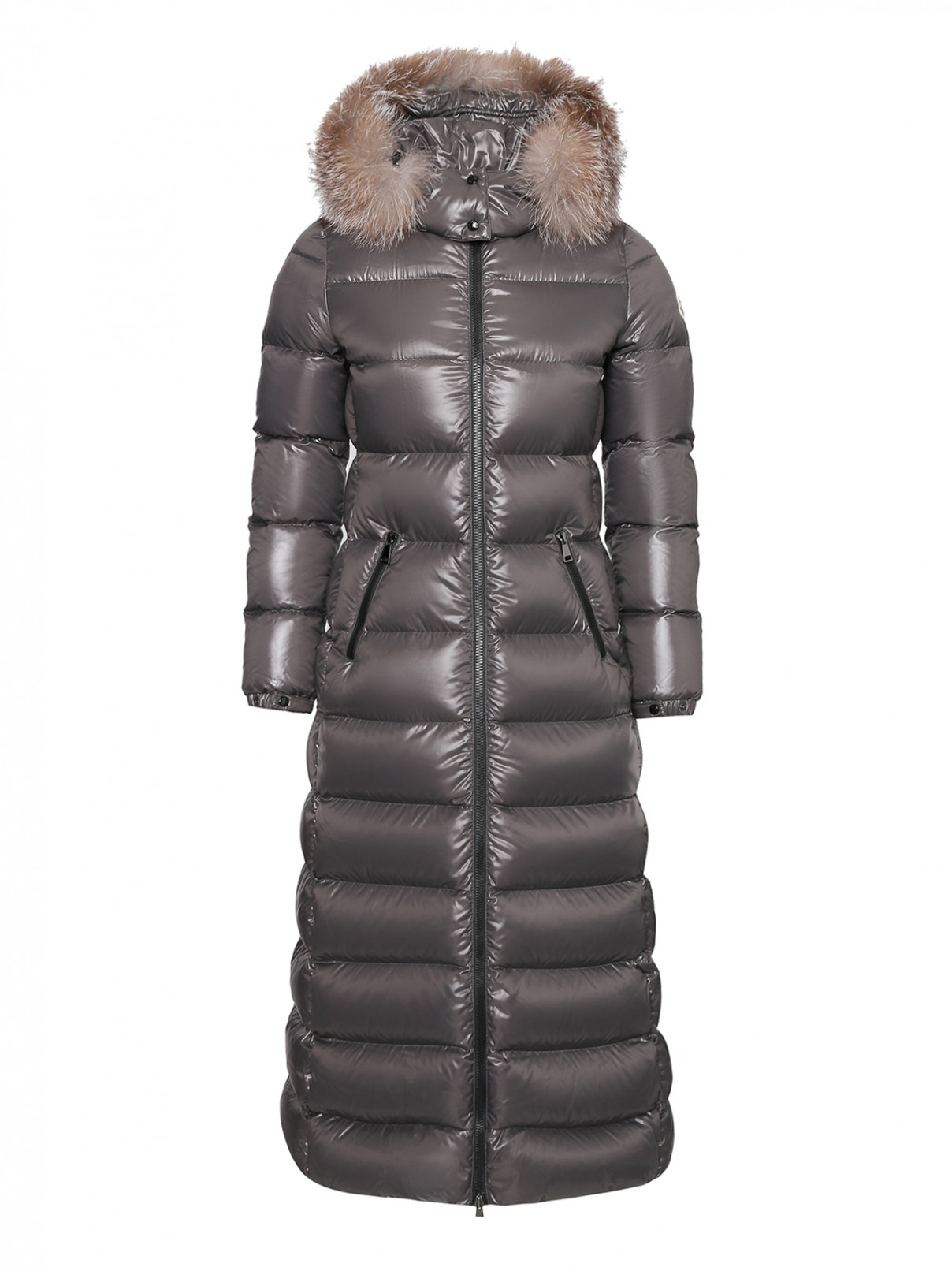 Пальто пуховое с капюшоном Moncler  –  Общий вид  – Цвет:  Серый