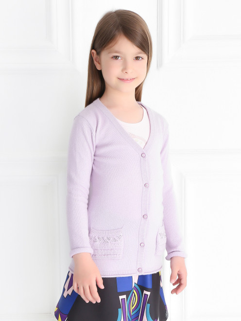 Кардиган из кашемира с аппликацией из страз Blumarine baby - Модель Верх-Низ