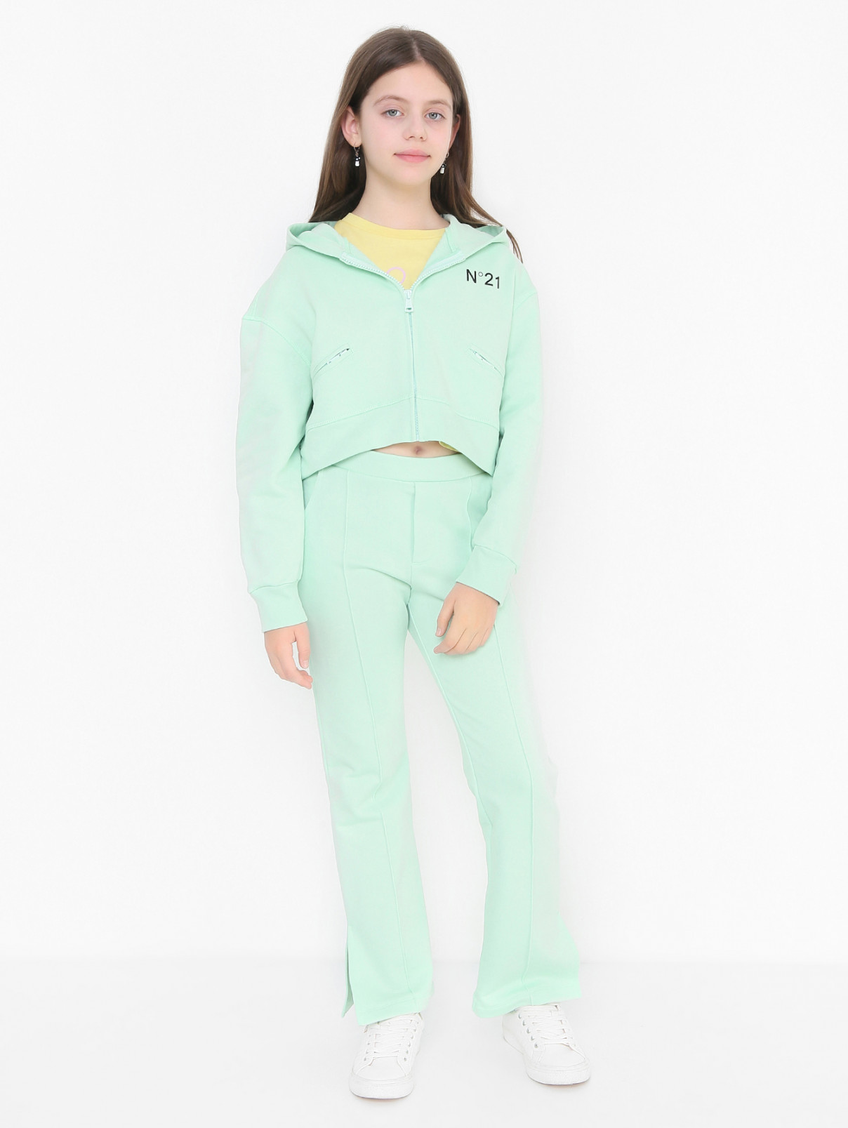 Трикотажные брюки со стрелками N21  –  МодельОбщийВид  – Цвет:  Зеленый