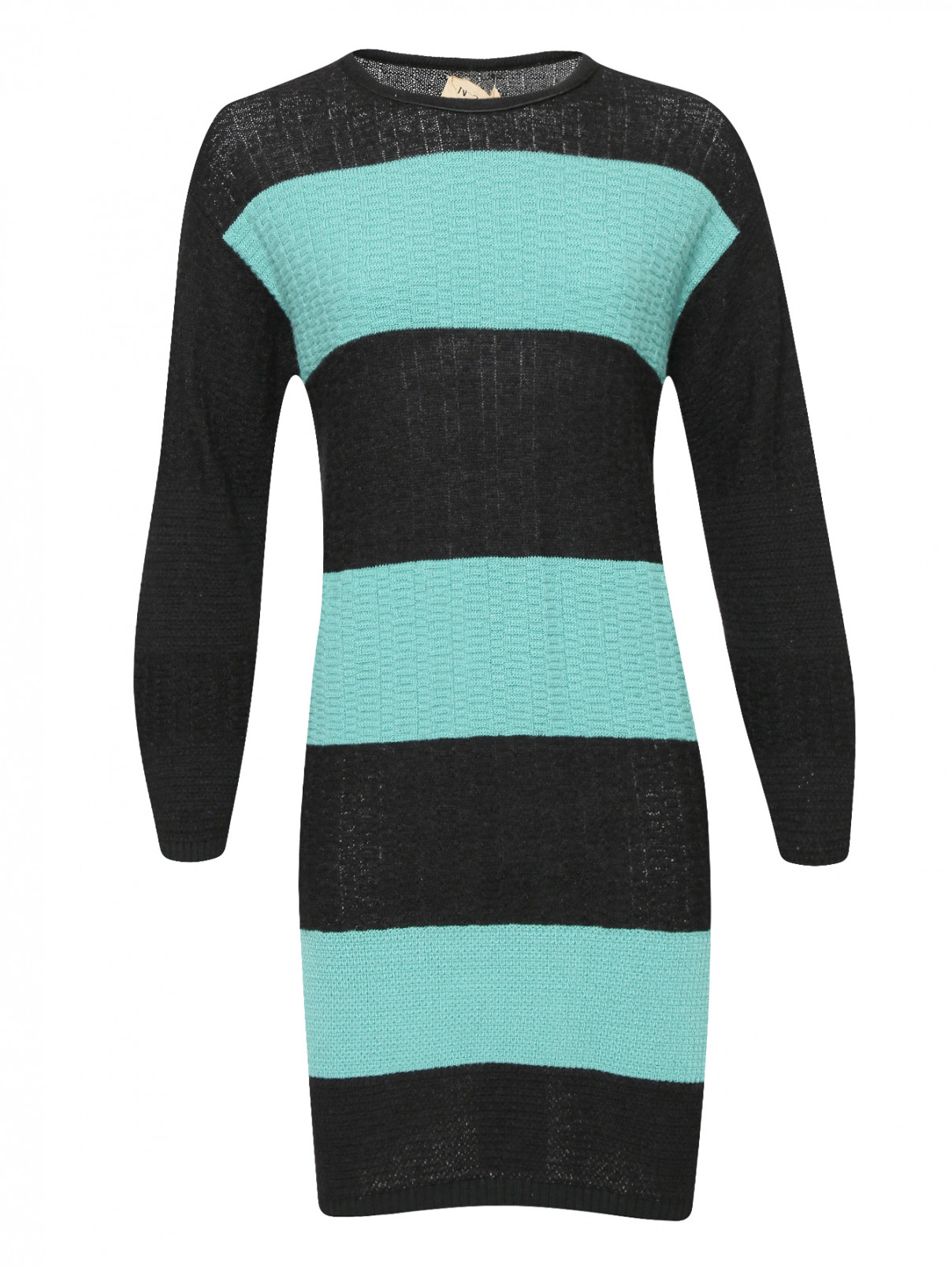 Платье из смешанной шерсти и кашемира  с узором полоска N21  –  Общий вид  – Цвет:  Черный