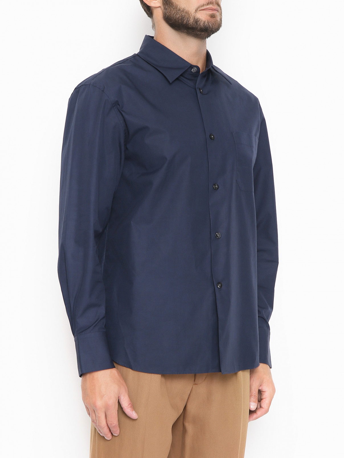 Рубашка из хлопка с карманом PT Torino  –  МодельВерхНиз  – Цвет:  Синий