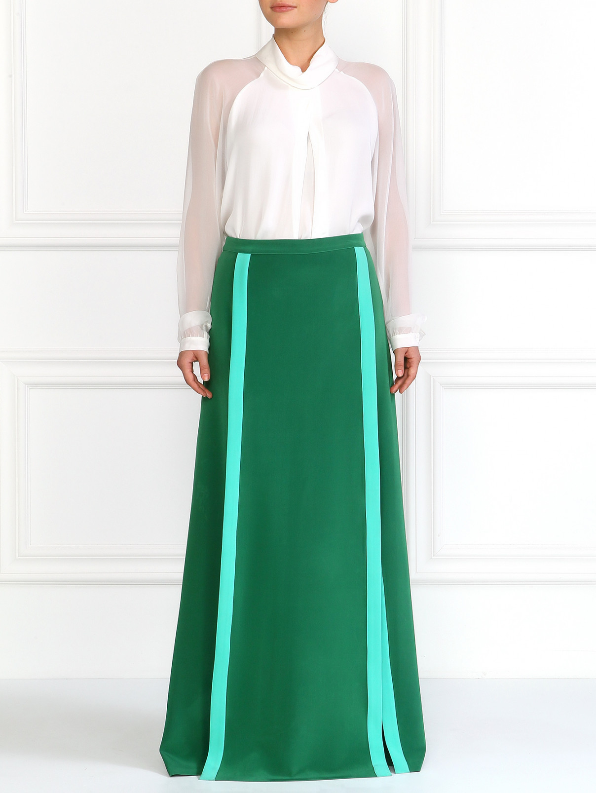 Шелковая юбка с разрезами JO NO FUI  –  Модель Общий вид  – Цвет:  Зеленый
