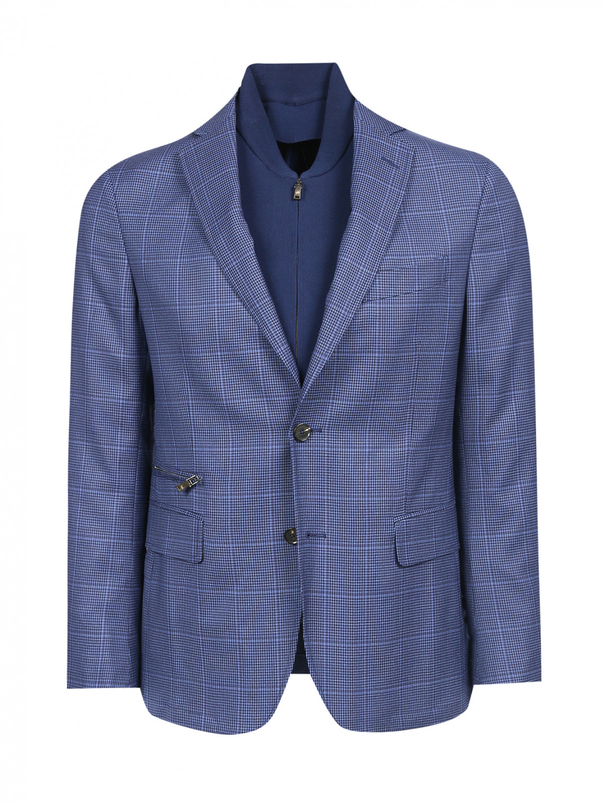 Пиджак однобортный из шерсти с узором "клетка" Pal Zileri  –  Общий вид  – Цвет:  Синий
