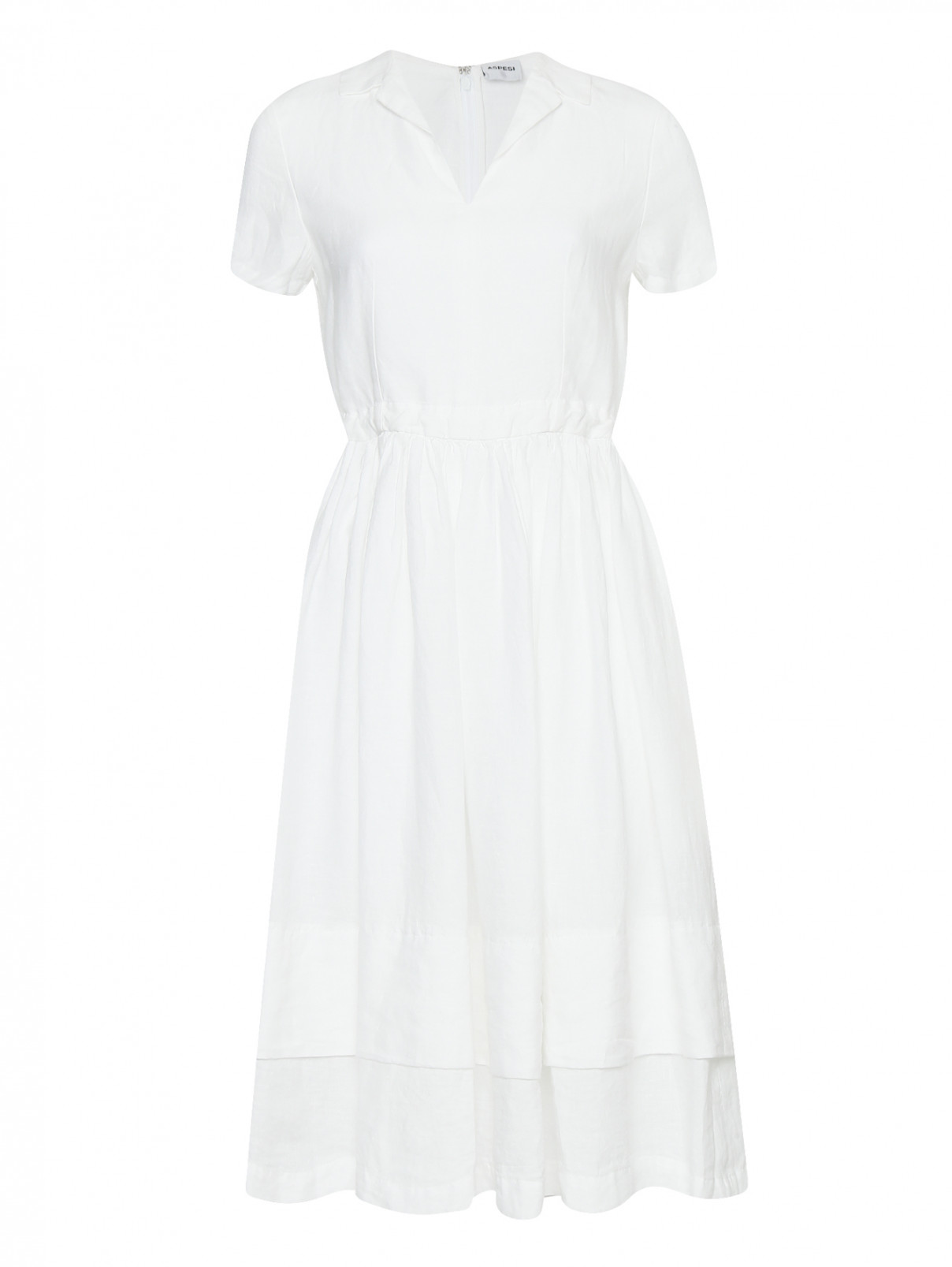 Платье-миди из льна с короткими рукавами Aspesi  –  Общий вид  – Цвет:  Белый