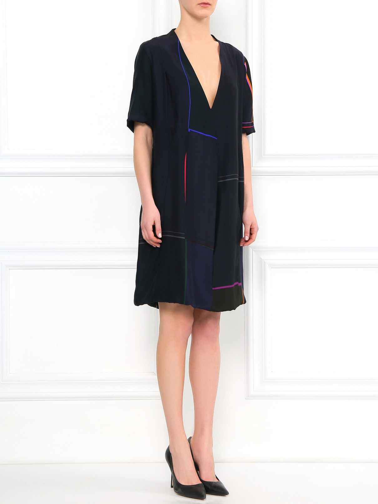 Платье из шелка с узором Jil Sander Navy  –  Модель Общий вид  – Цвет:  Черный