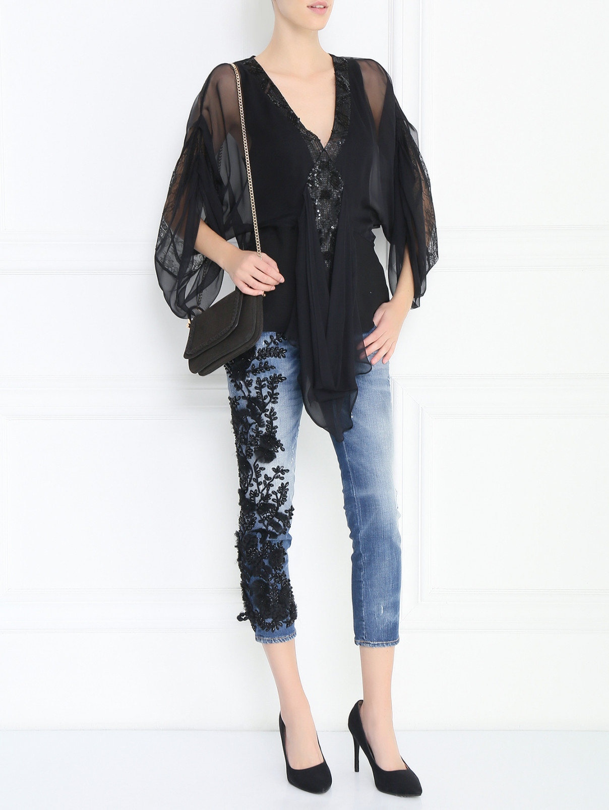 Блуза из шелка декорированная пайетками La Perla  –  Модель Общий вид  – Цвет:  Черный