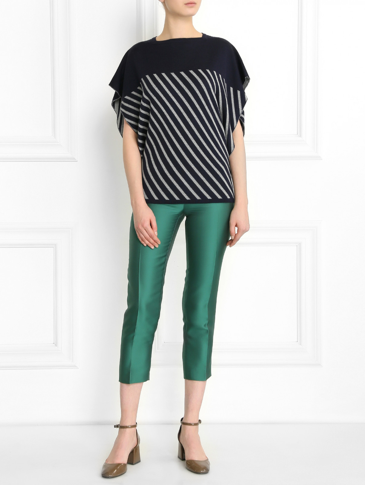 Укороченные брюки из смешанного шелка Moschino  –  Модель Общий вид  – Цвет:  Зеленый