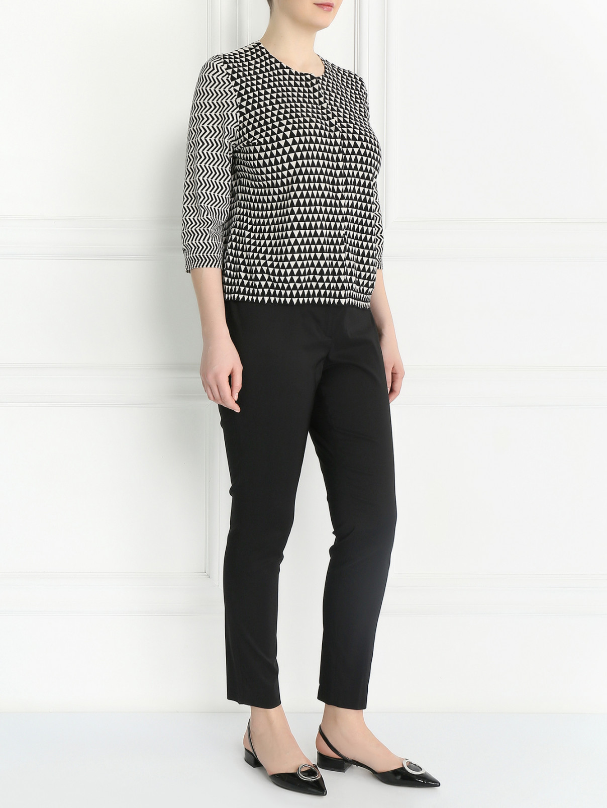 Зауженные брюки из хлопка Marina Rinaldi  –  Модель Общий вид  – Цвет:  Черный