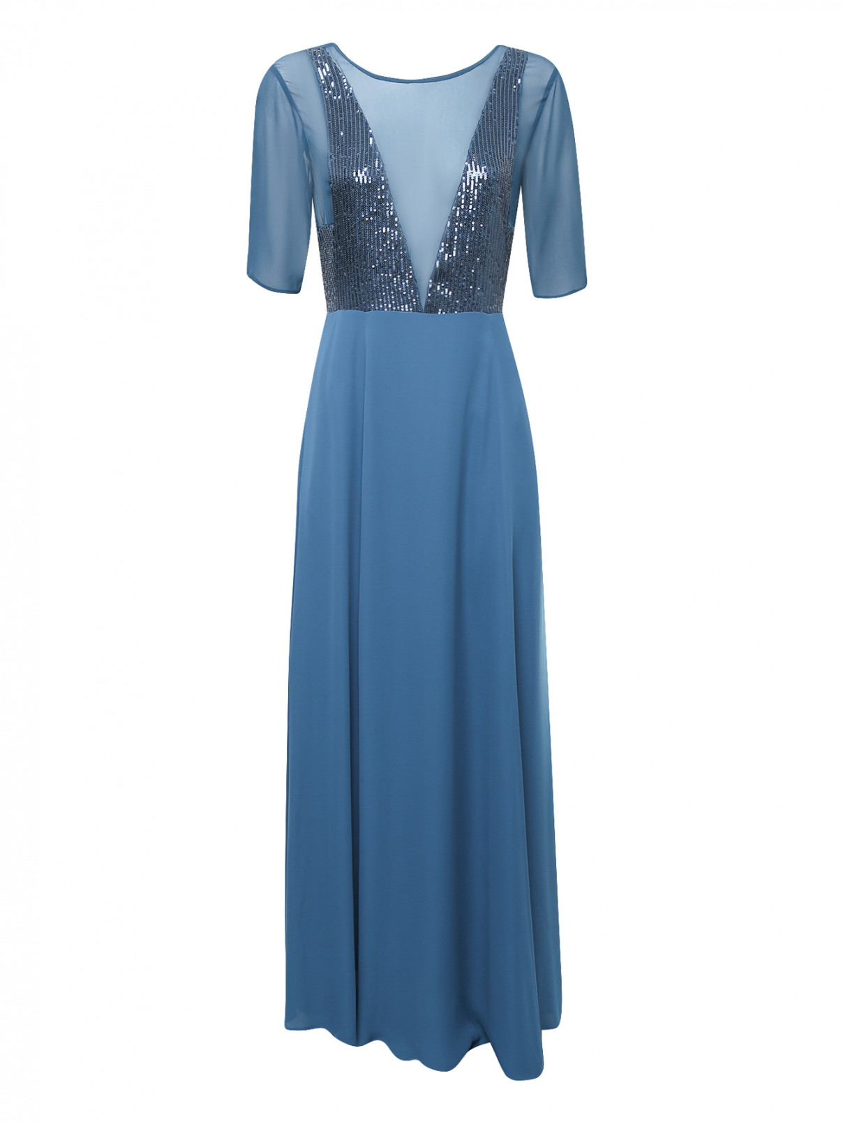 Платье-макси декорированное пайетками Max&Co  –  Общий вид  – Цвет:  Синий