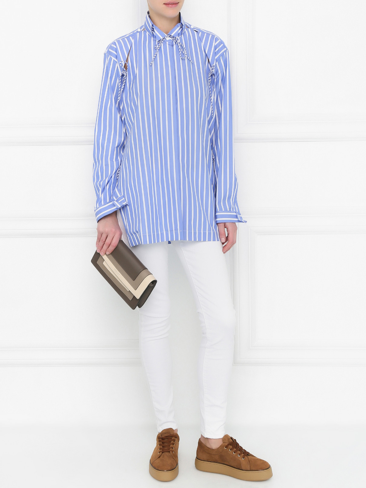 Рубашка из хлопка с узором "полоска" Ermanno Scervino  –  Модель Общий вид  – Цвет:  Фиолетовый