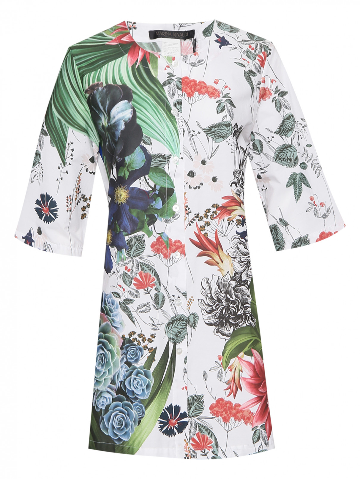 Блуза из хлопка с узором Marina Rinaldi  –  Общий вид  – Цвет:  Мультиколор