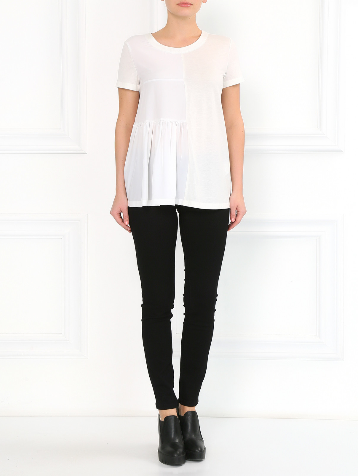 Блуза из хлопка с вставкой из шелка Jil Sander  –  Модель Общий вид  – Цвет:  Белый