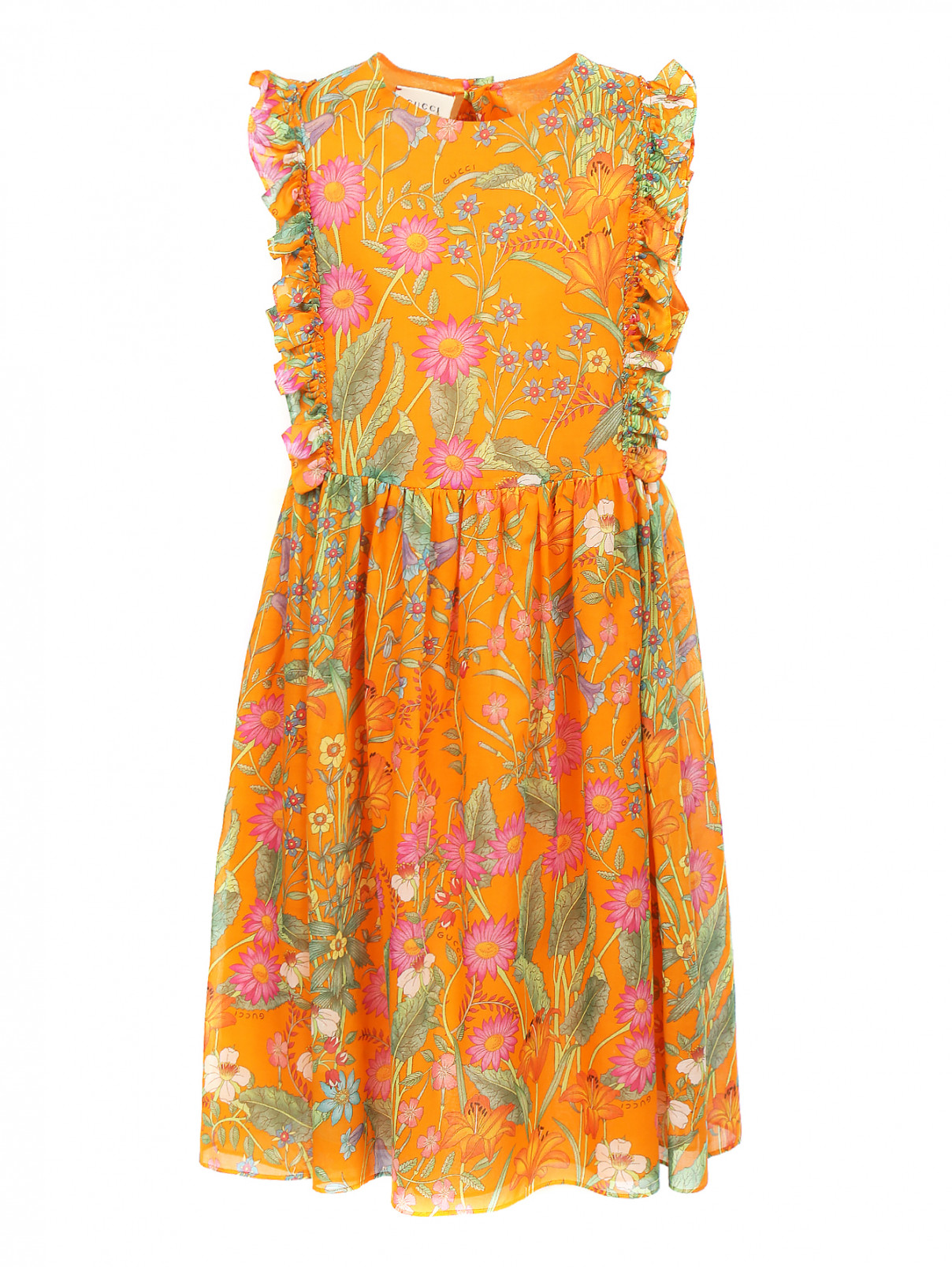Платье хлопковое с цветочным узором Gucci  –  Общий вид  – Цвет:  Оранжевый