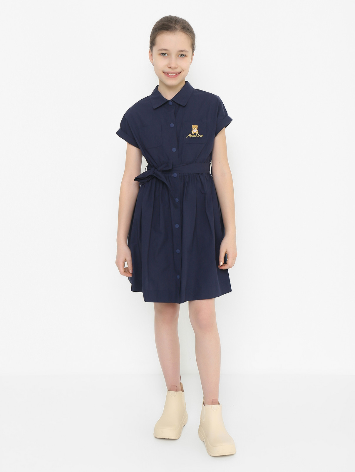 Хлопковое платье на кнопках Moschino  –  МодельОбщийВид  – Цвет:  Синий