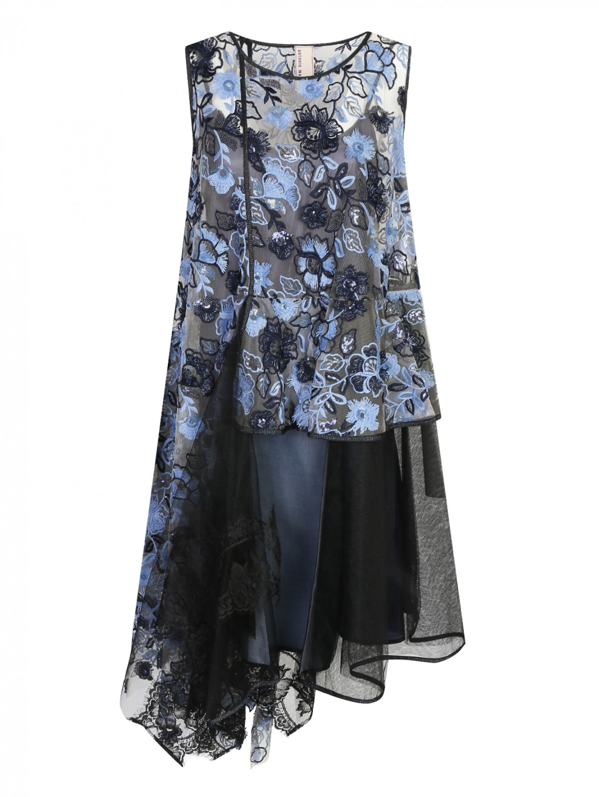 Платье без рукавов с цветочной аппликацией Antonio Marras  –  Общий вид  – Цвет:  Синий