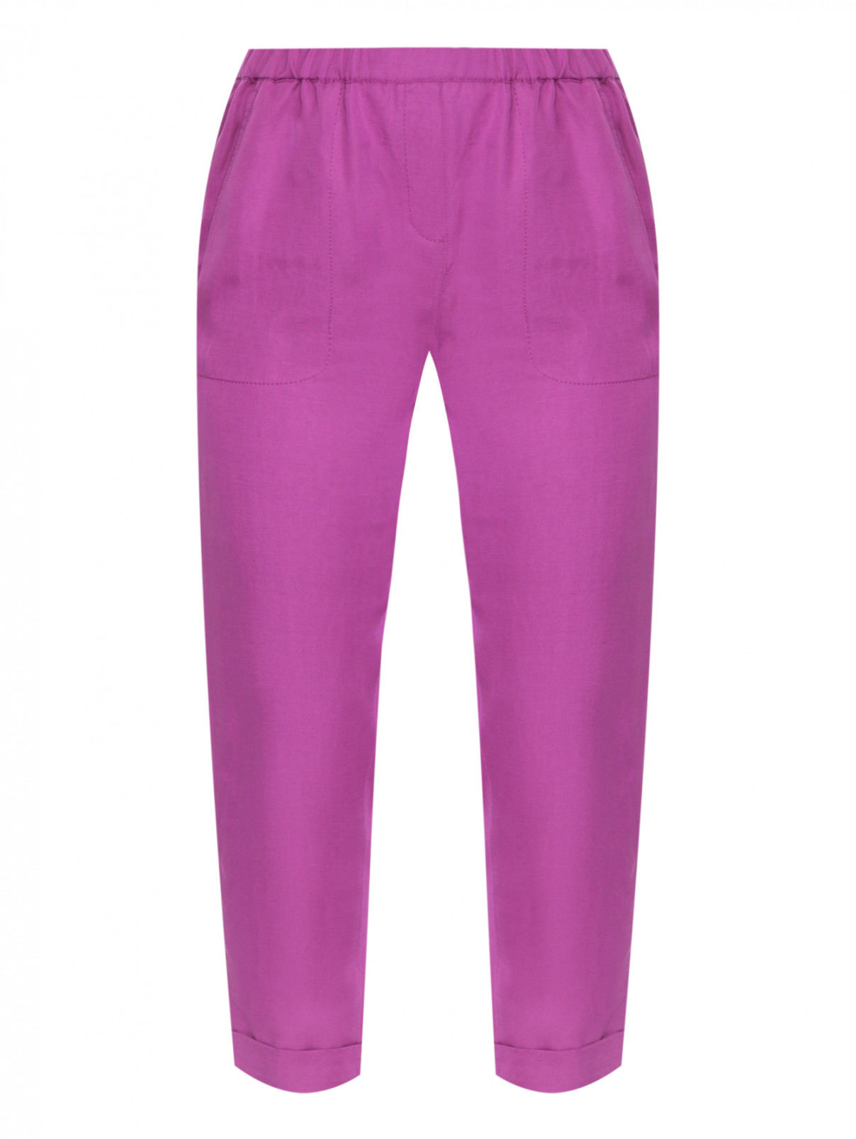 Укороченные брюки из смешанного льна с карманами Marina Rinaldi  –  Общий вид  – Цвет:  Фиолетовый