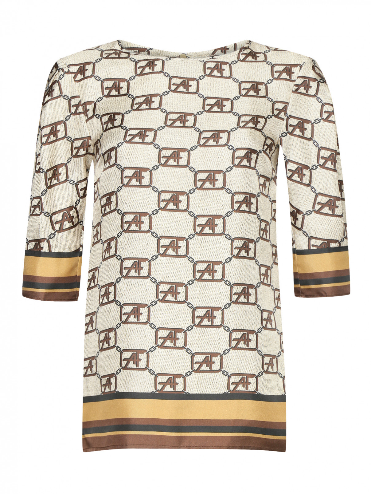 Блуза из шелка с принтом Alberta Ferretti  –  Общий вид  – Цвет:  Бежевый