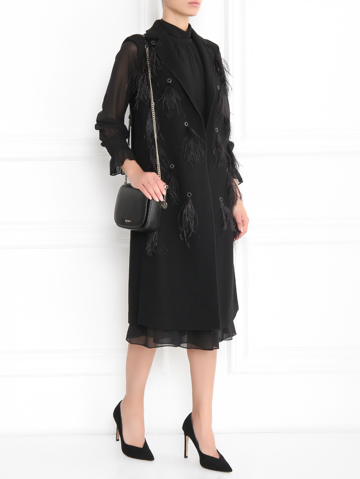 Платье-миди из шелка с длинным рукавом Tory Burch  –  Модель Общий вид  – Цвет:  Черный