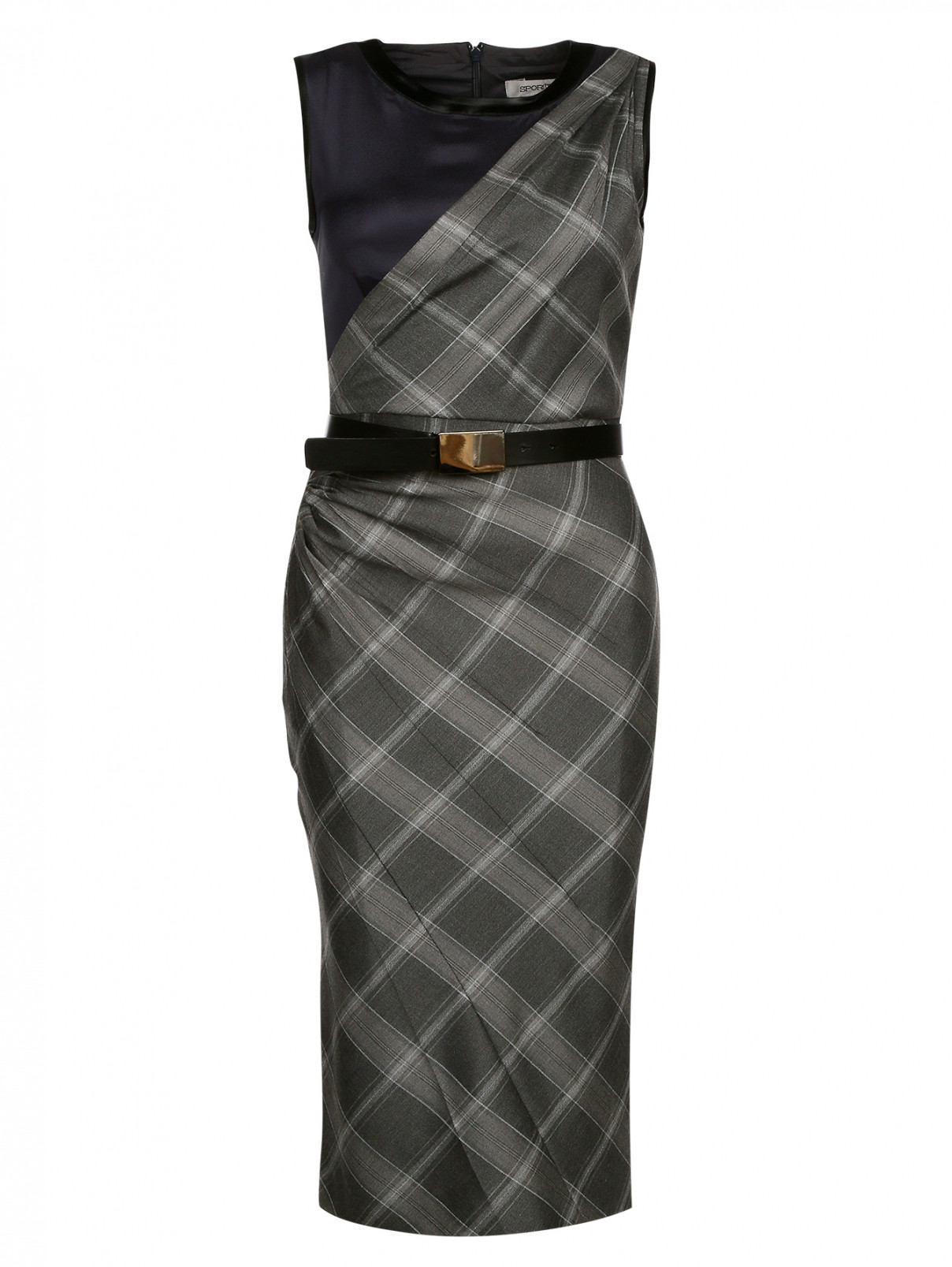 Платье-футляр с принтом "клетка" Sportmax  –  Общий вид  – Цвет:  Серый