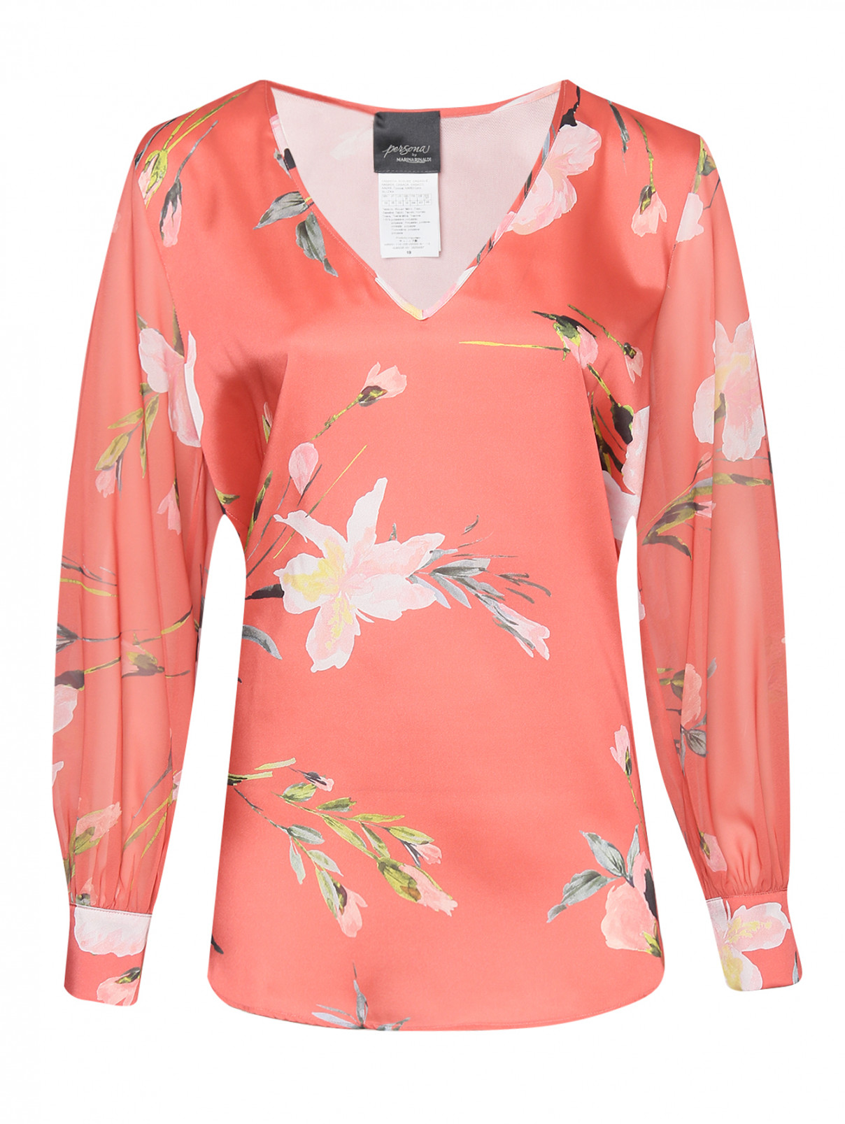 Блуза с цветочным узором Persona by Marina Rinaldi  –  Общий вид  – Цвет:  Красный