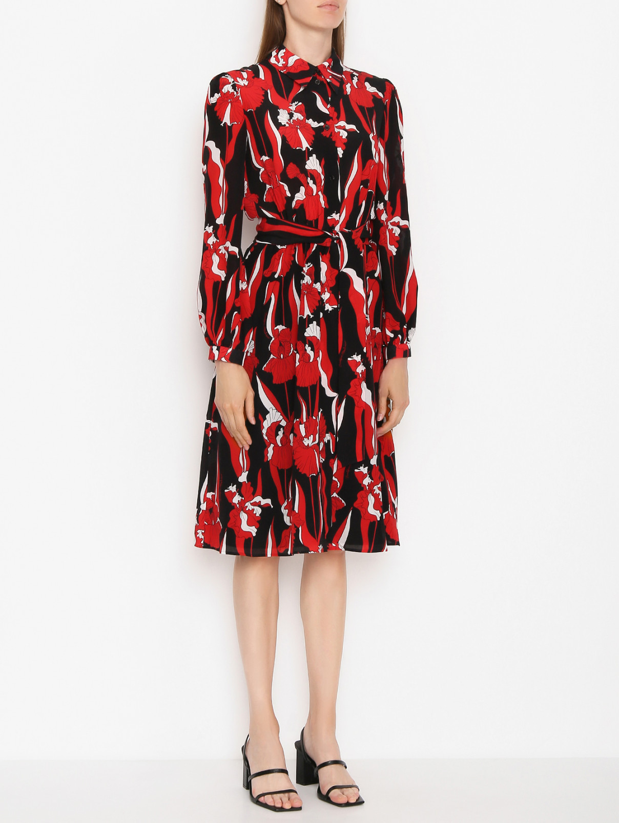 Платье из шелка с узором Moschino Boutique  –  МодельВерхНиз  – Цвет:  Красный