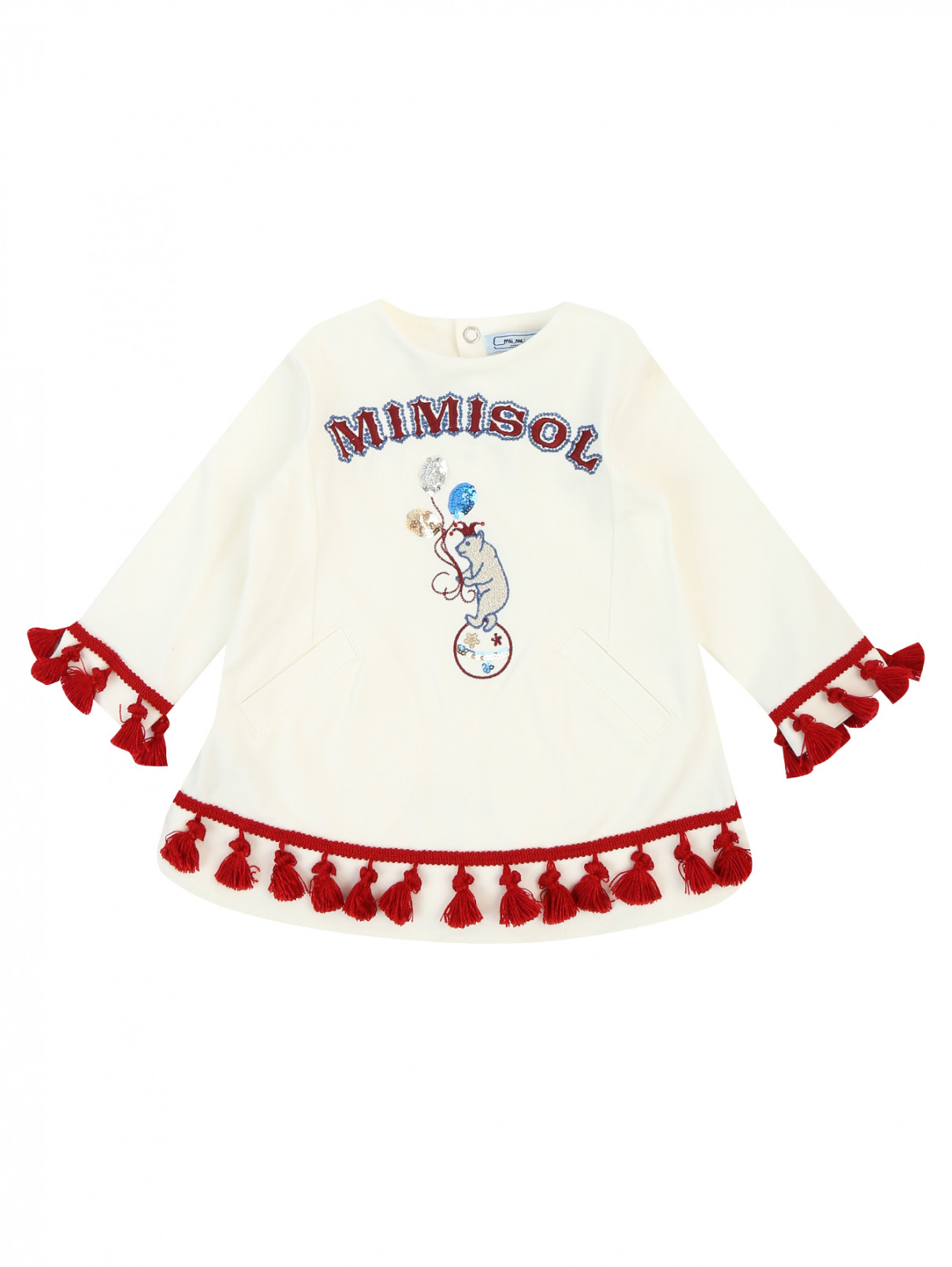 Платье из хлопка с вышивкой MiMiSol  –  Общий вид  – Цвет:  Белый
