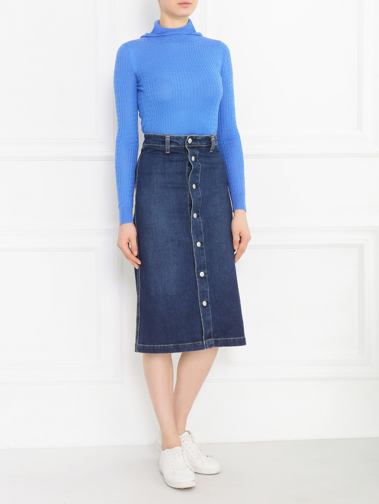 Юбка-трапеция из денима AG Jeans  –  Модель Общий вид  – Цвет:  Синий
