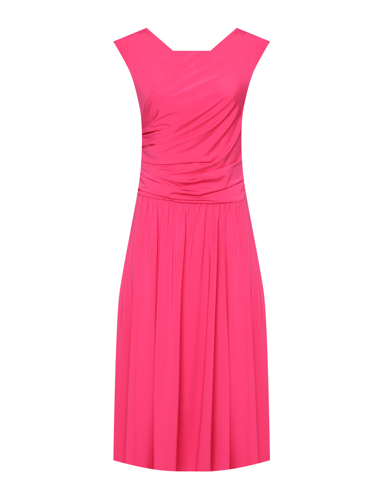 Платье-миди из вискозы со сборками Max Mara  –  Общий вид  – Цвет:  Розовый