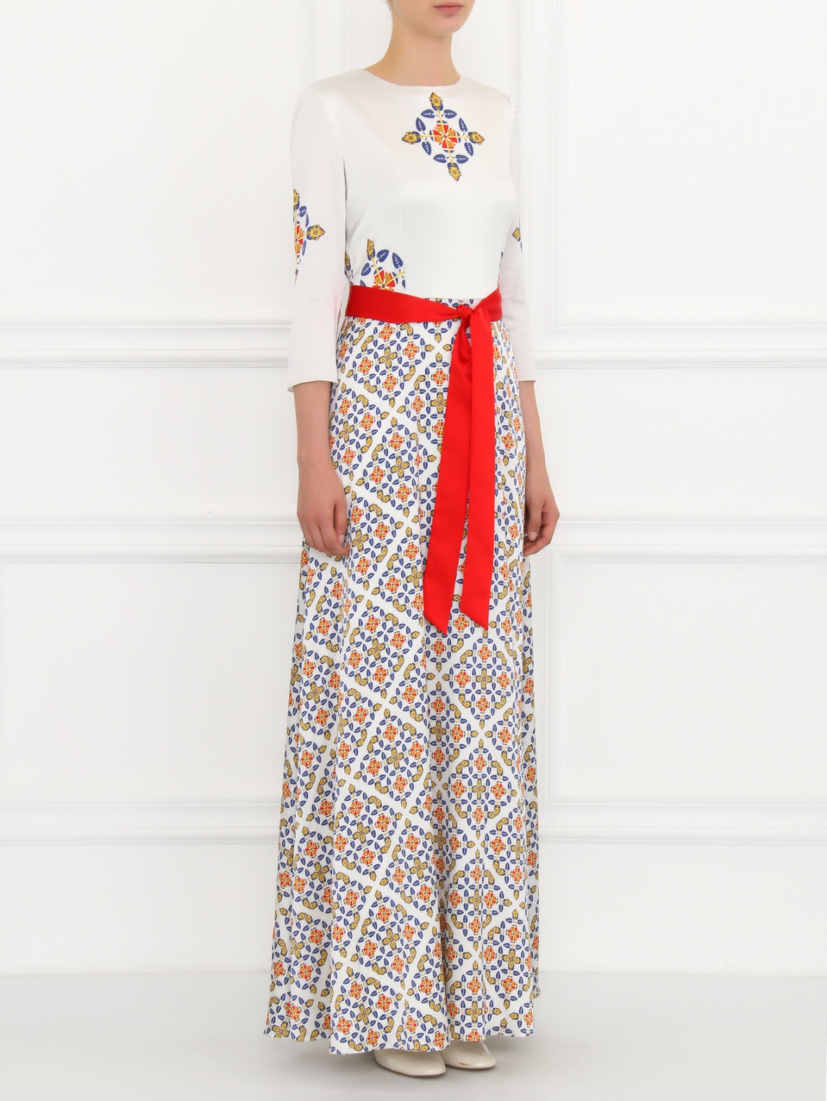 Платье-макси из шелка с узором A La Russe  –  Модель Общий вид  – Цвет:  Узор