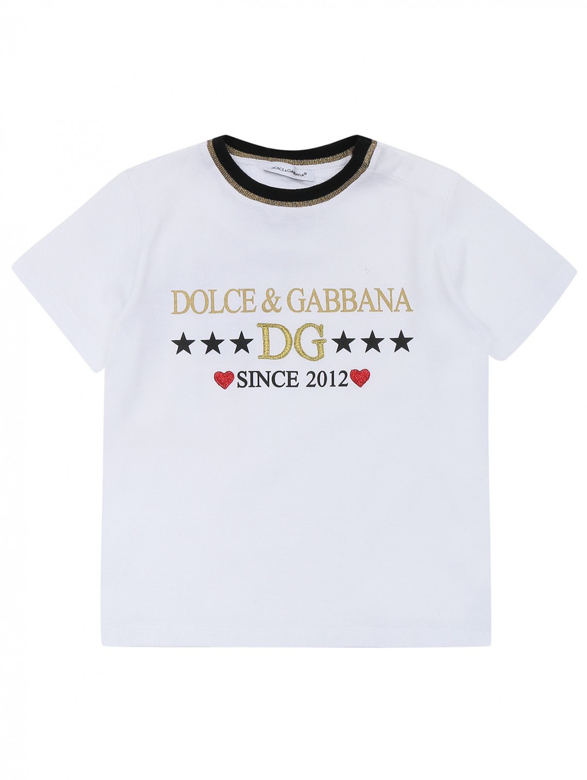 Футболка из хлопка с принтом D&G Junior  –  Общий вид  – Цвет:  Белый