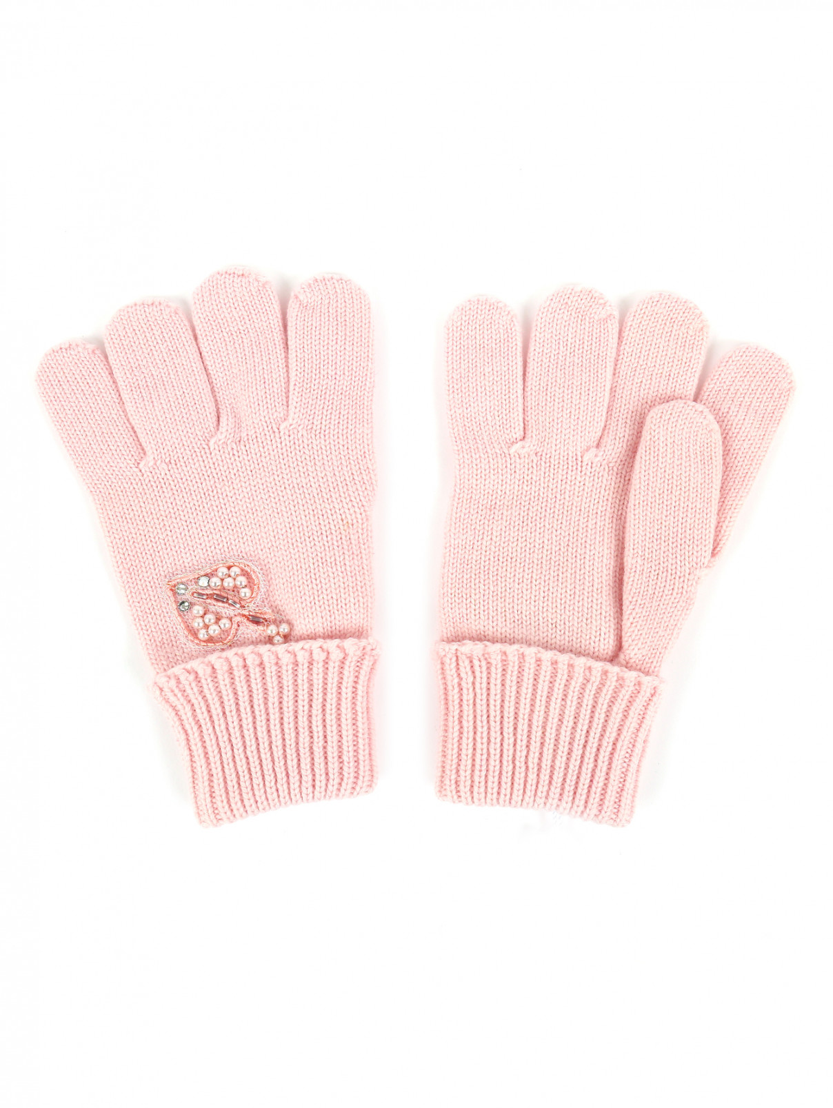 Перчатки из шерсти мериноса расшитые бусинами IL Trenino  –  Общий вид  – Цвет:  Розовый