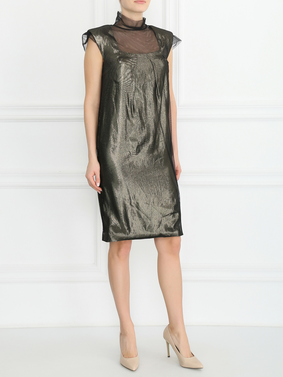 Платье-миди декорированное сеткой Alberta Ferretti  –  Модель Общий вид  – Цвет:  Черный