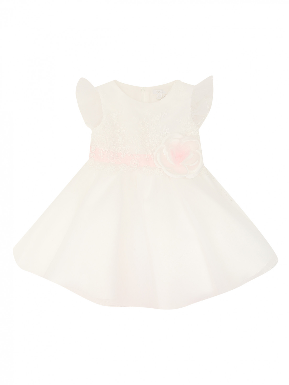 Платье из сетки с поясом Baby A  –  Общий вид  – Цвет:  Белый