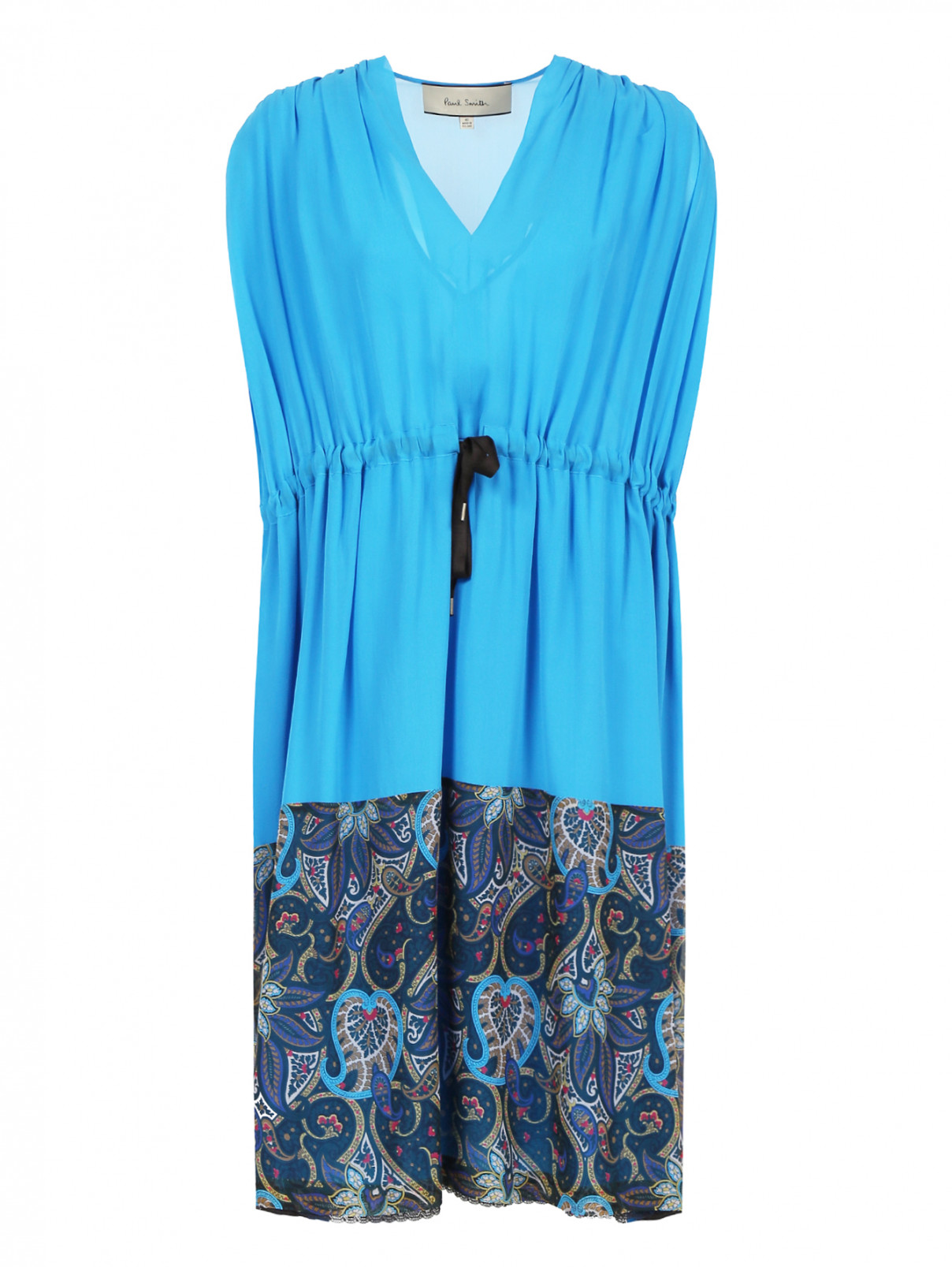 Платье свободного кроя из шелка с узором на подоле Paul Smith  –  Общий вид  – Цвет:  Синий