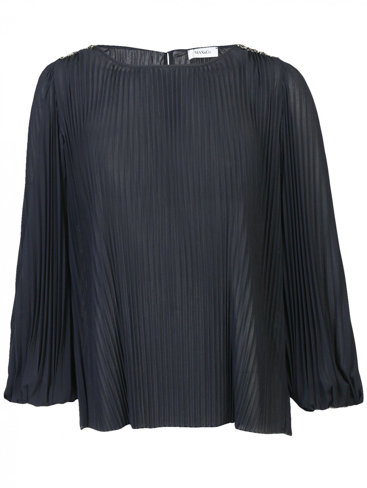 Блуза свободного кроя с декоративной отделкой Max&Co  –  Общий вид  – Цвет:  Синий